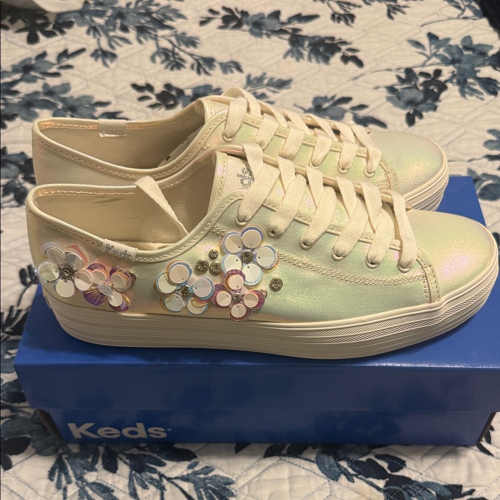 Keds Iridescent Sneakers with Floral Embellishments